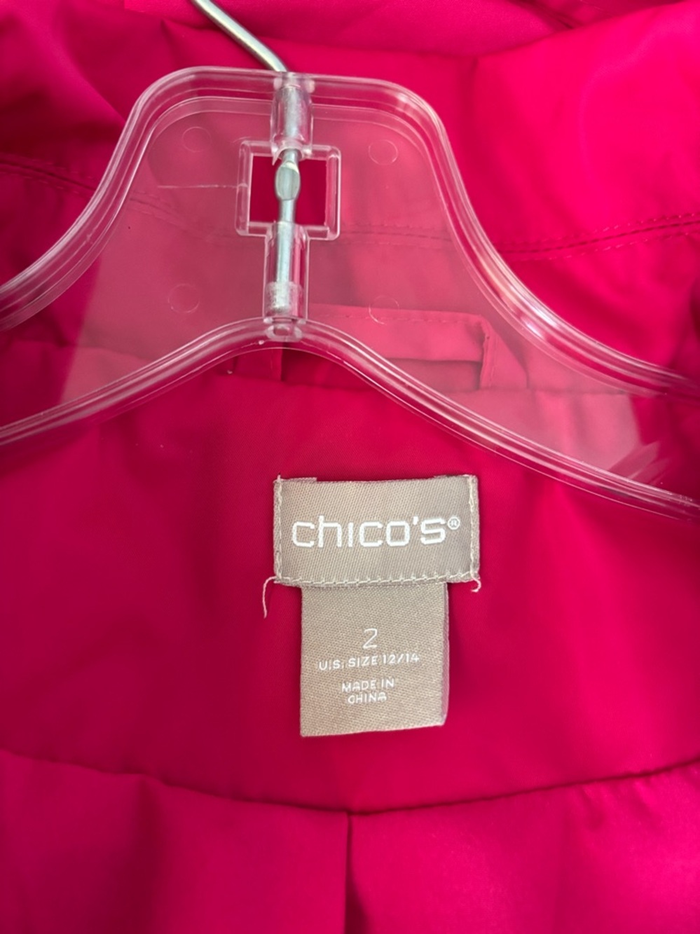Chico's Hot Pink Belted Trench Coat Size 12/14 NWOT - Picture 5 of 13